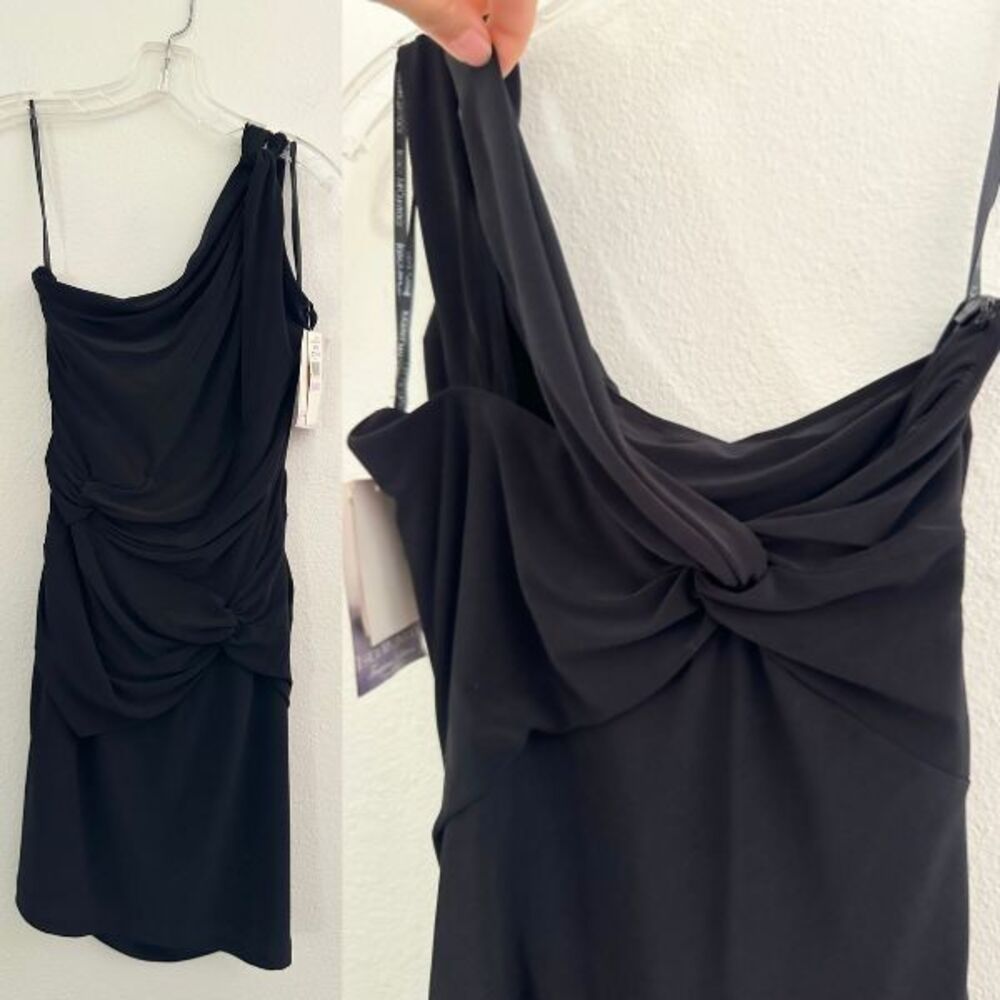 NWT Jessica McClintock Twisted Ruched One Shoulder Stretch Jersey Dress Black 6